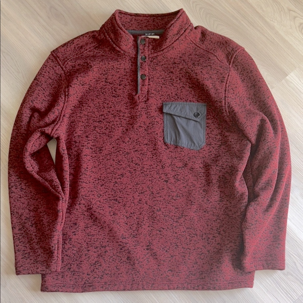 Roundtree & Yorke Henley Knit Sweater XL Maroon Black Preppy Golf Outdoor
